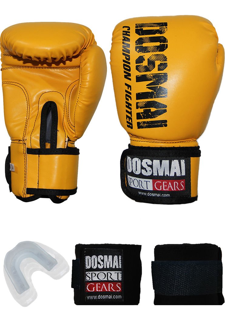 Dosmai Esquize Boks Eldiveni Boks Dişlik Boks Bandaj Seti Sarı - 4 oz